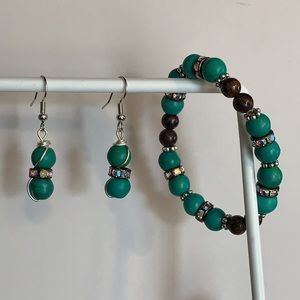 21320 Bronzite and teal bead bracelet/earrings set